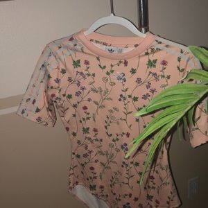 Adidas pink floral body suit